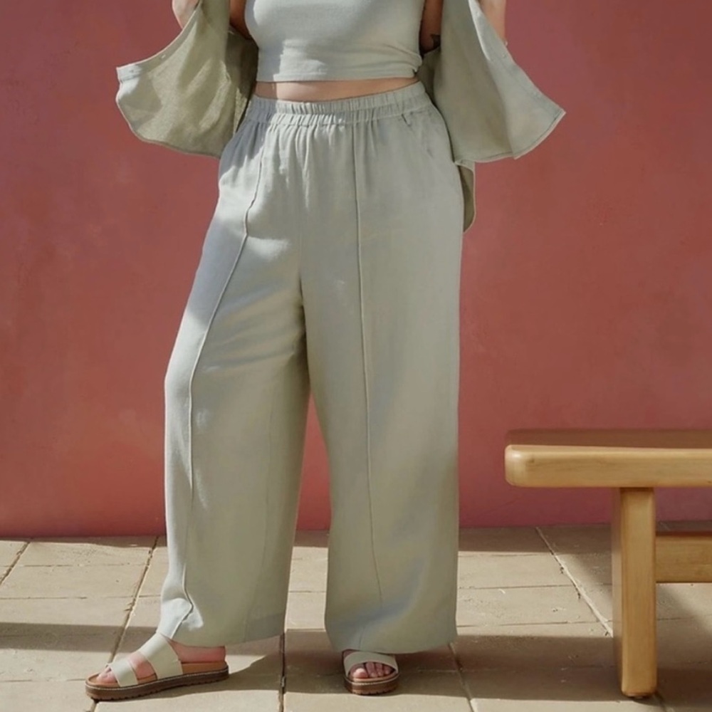 NWT Madewell Breezewoven Pull-On High-Rise Straight Pants in Ashen Sage XXLP